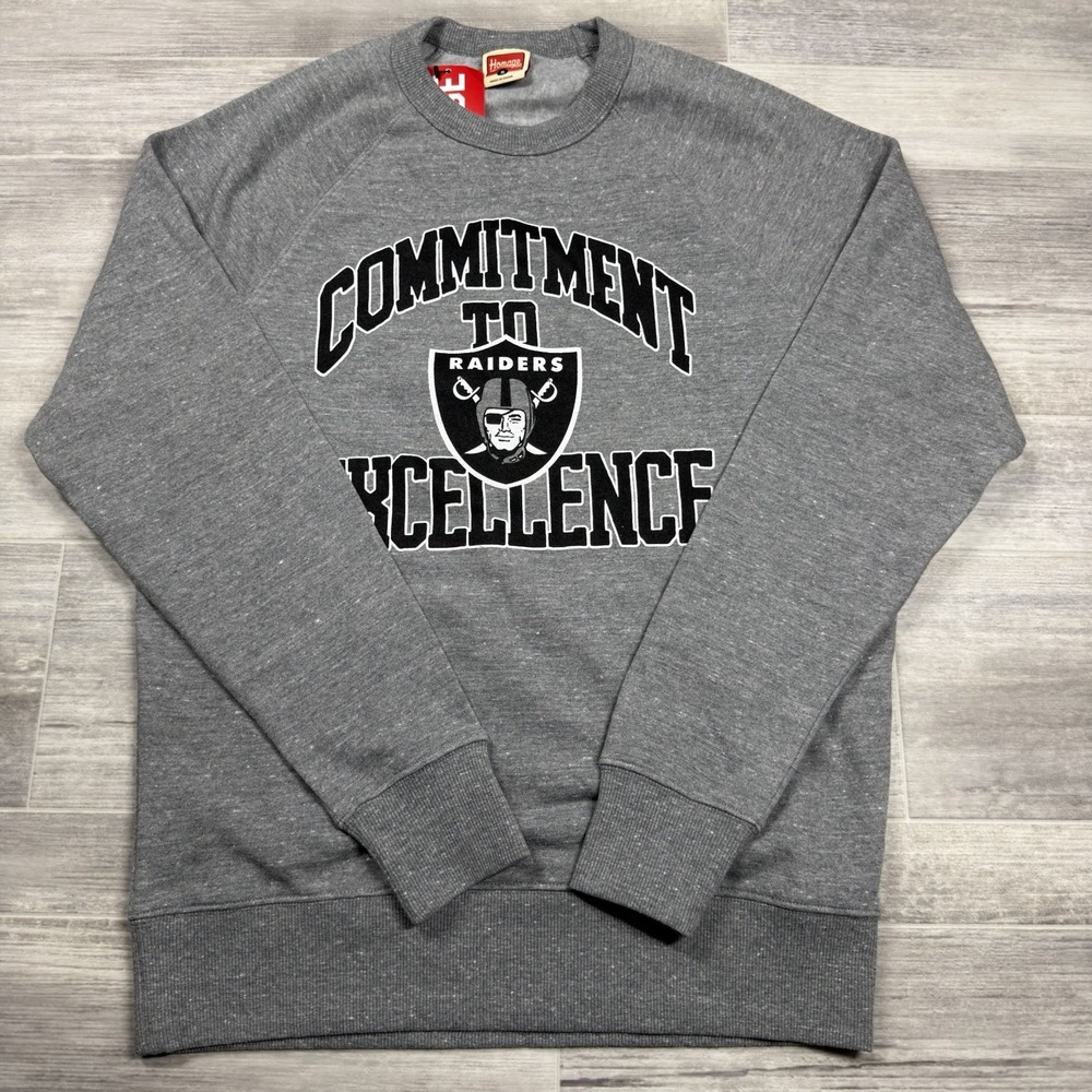 HOMAGE Raiders "Commit‎ to Excellence" Gray Crewneck Sweatshirt Men's Small NWT